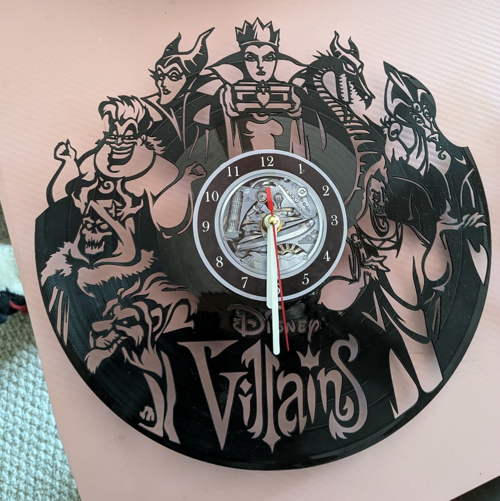 Disney villains vinyl record clock